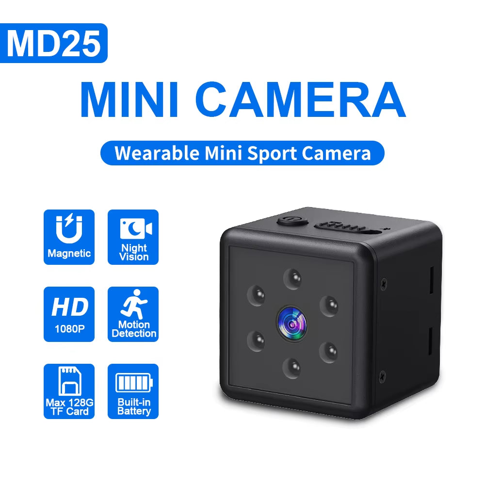 MD25 Sport DV Mini Camera HD 1080P Video Camera Magnetic Back Night Vision Mini Car OEM&ODM CE for Outdoor Pocket Action Record